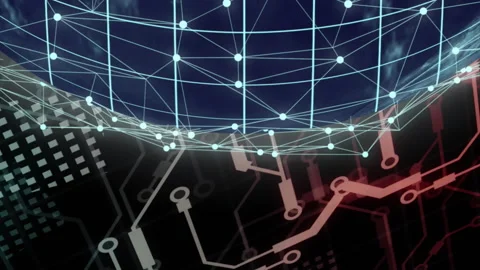 Animation of rotating global network over data transferring through motherboard Stock Footage 312437961