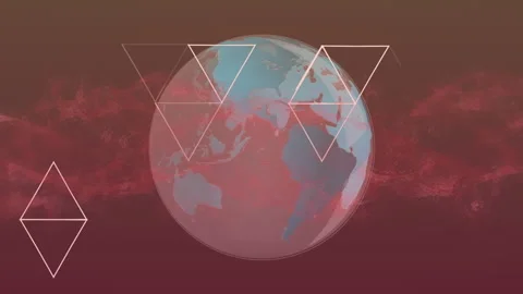 Animation of rotating globe and looping triangles over abstract pattern in Stock Footage 315734031