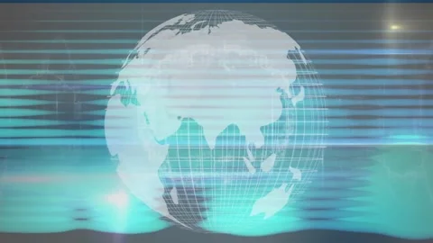 Animation of rotating globe and wave pattern with lens flares against abstract Video stock 247919784