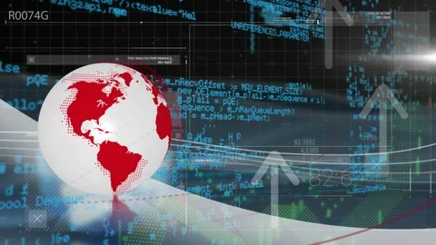 Animation of rotating globe with up arrows against computer programming language 스톡 동영상 329926063