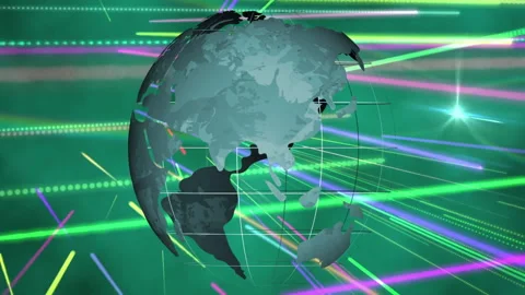 Animation of rotating globe with colorful digital lines and data visualization Video stock 304768420