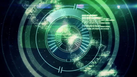 Animation of rotating globe with digital data streams in green tones Stock Footage 303869687