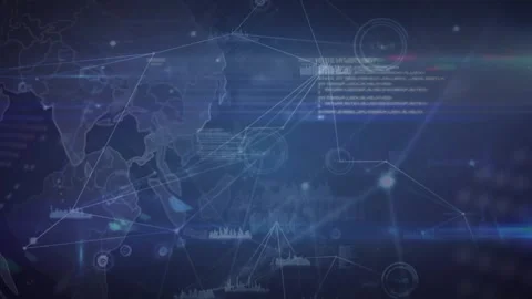 Animation of rotating globe, programming language and dots interconnecting with 스톡 동영상 329419940