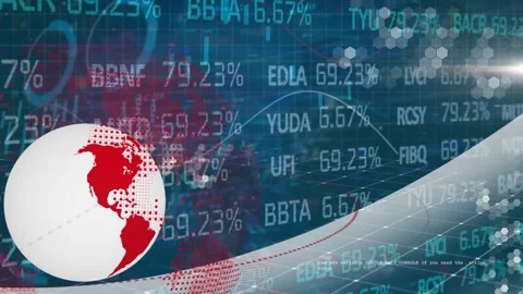 Animation of rotating globe with trading board over infographic interface in Stock Footage 329967586