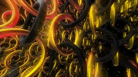 Animation with rotating gold rings in chains. Motion. Lots of golden rings Stock Footage 167334661