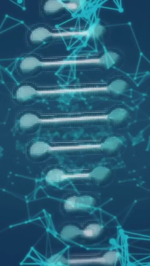 Animation of rotating molecular structure over networks of connections on blue Stock Footage 343643543