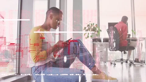 Animation of rotating network of connections and globe over business people Video stock 329971919