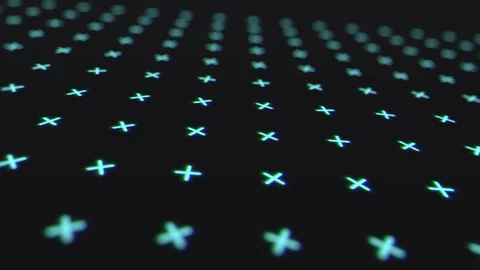 Animation of rotating randomly crosses. Black background with green pluses for Stock Footage 128349864