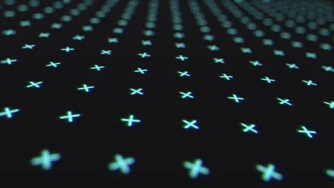 Animation of rotating randomly crosses. Black background with green pluses for Stock Footage 128478597