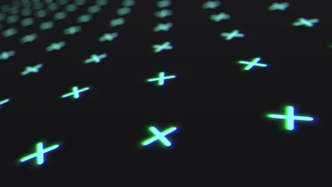 Animation of rotating randomly crosses. Black background with green pluses for Stock-Footage 131223755