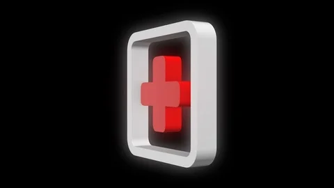 Animation rotating red plus sign on a black background. Concept of health Stock Footage 105508794