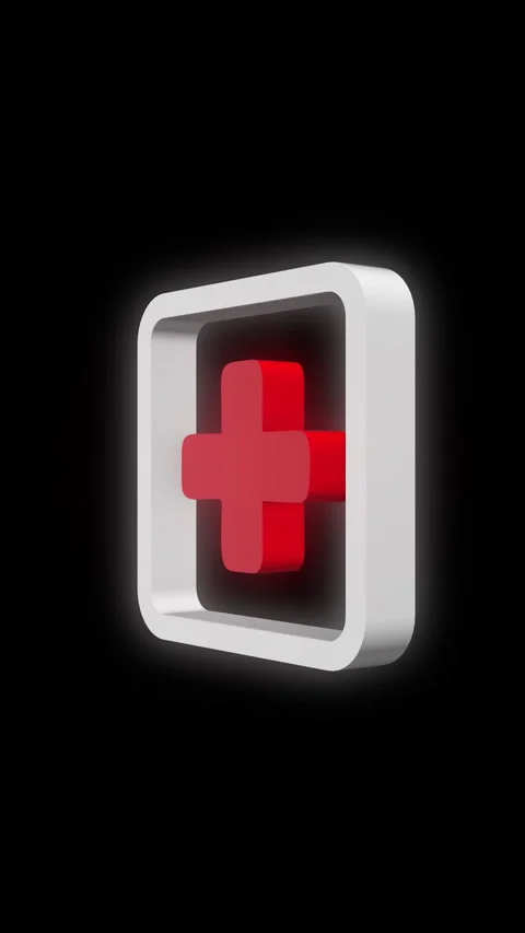 Animation rotating red plus sign on a black background. Concept of health Video stock 275499500