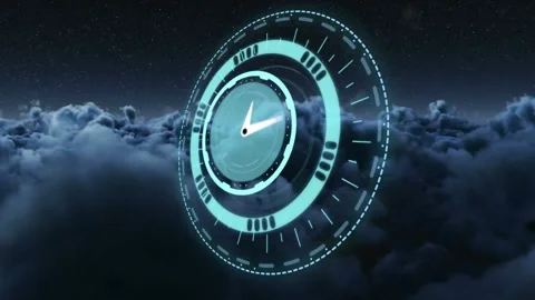 Animation of rotating safe lock with clock hand over clouds Stock Footage 208583698