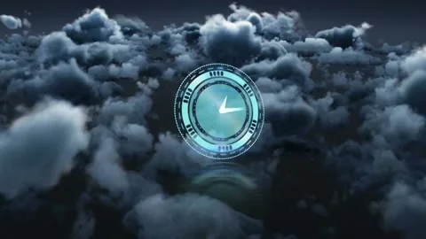 Animation of rotating safe lock with clock hand over clouds Stock Footage 208583704