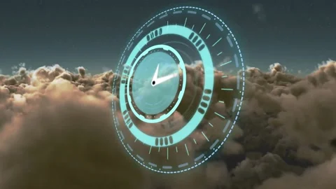 Animation of rotating safe lock with clock hand over clouds Stock Footage 208583771