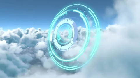 Animation of rotating safe lock with clock hand over clouds Stock Footage 208583796