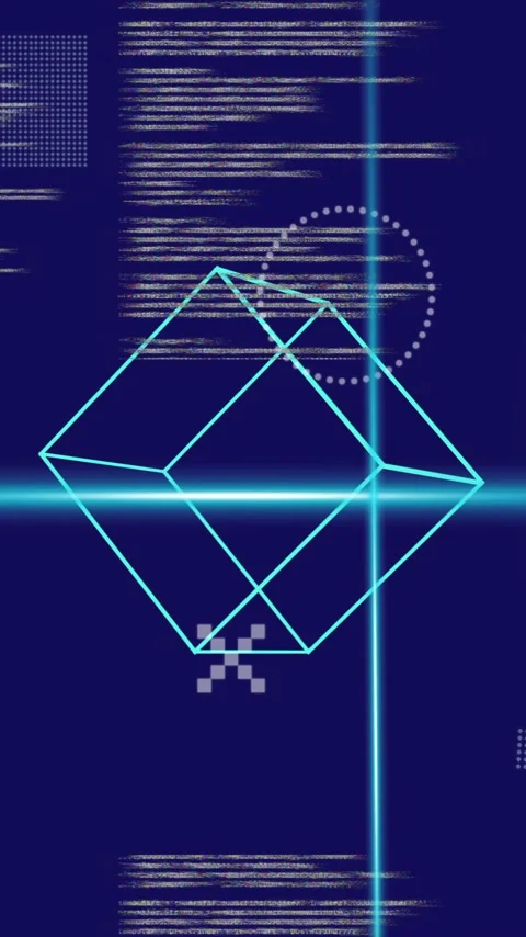 Animation of rotating shapes and blue scanner beams over data processing on blue Stock Footage 319882661