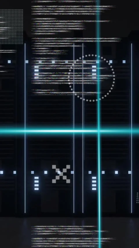 Animation of rotating shapes and blue scanner beams over data processing on Stock Footage 319925982