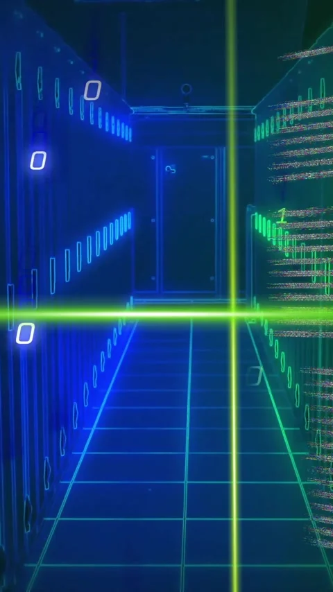 Animation of rotating shapes, green scanner beams and processing data over Stock Footage 319926006
