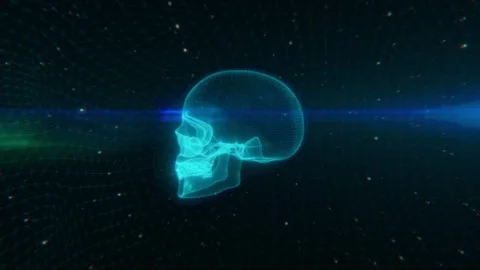 Animation of rotating skull. Concept of artificial intelligence. Stock-Footage 157064755