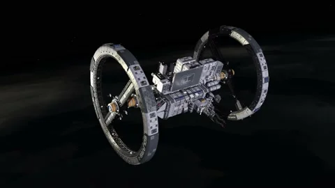 Animation Of A Rotating Space Station In Earth Orbit Stock Footage 164508944