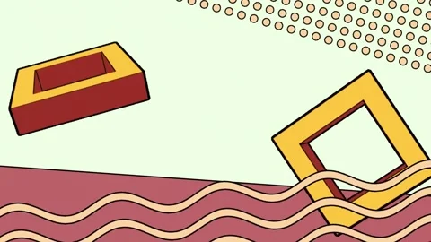 Animation of rotating square shapes over wave pattern and dots against white and 動画素材 216831973