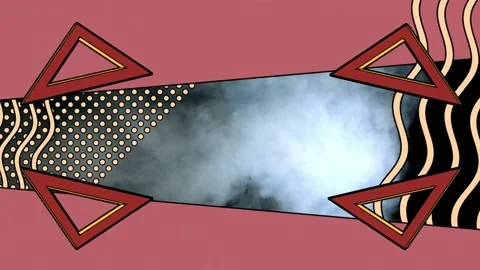 Animation of rotating triangles and graphic elements framing smoke cloud, on Stock Footage 157335318