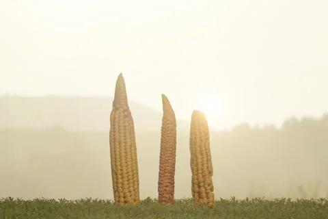 Animation of rotation corncobs in the evening sunlight Stock Footage 147590862