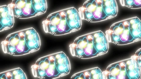 Animation of rotation of magic jars with garlands on a black screen.  Stock Footage 255684718