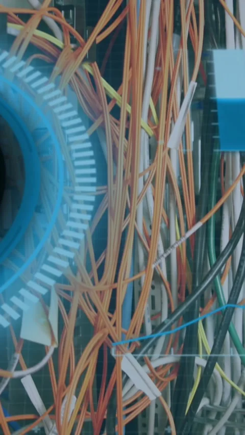 Animation of round scanner and data processing over close up of a computer Stock Footage 343778802