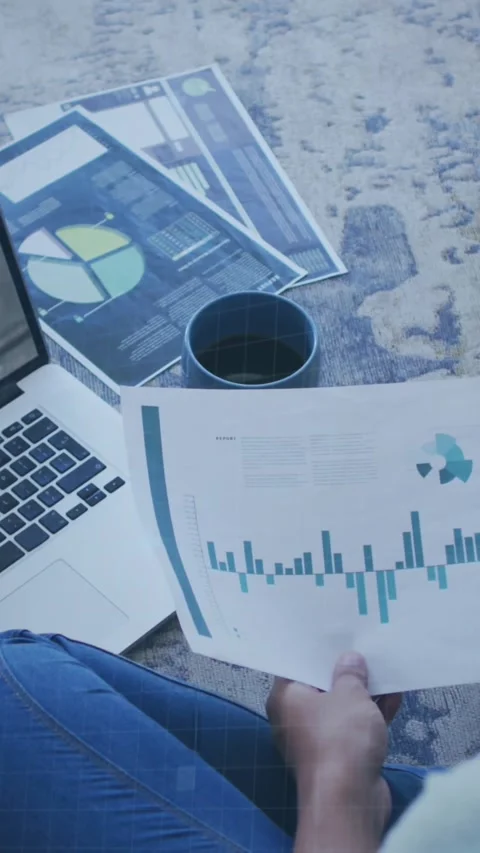 Animation of round scanner and data processing over woman with document having a Stock Footage 344011838