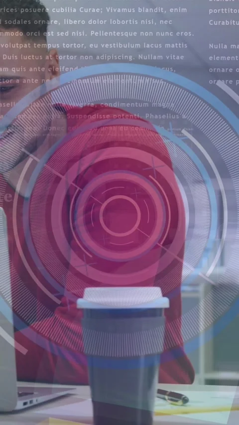 Animation of round scanner and data processing over man using a laptop at office Stock Footage 344594758