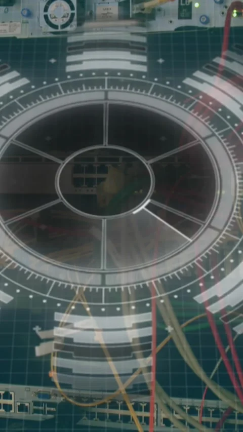 Animation of round scanner and data processing over close up of a motherboard Stock Footage 344803068