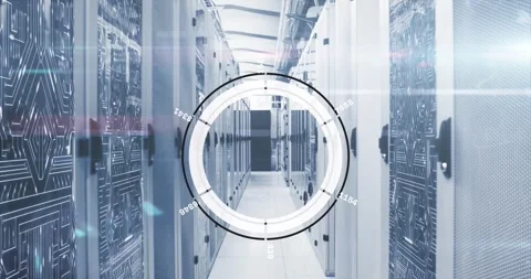 Animation of round scanner and microprocessor connections against computer Video stock 325774583