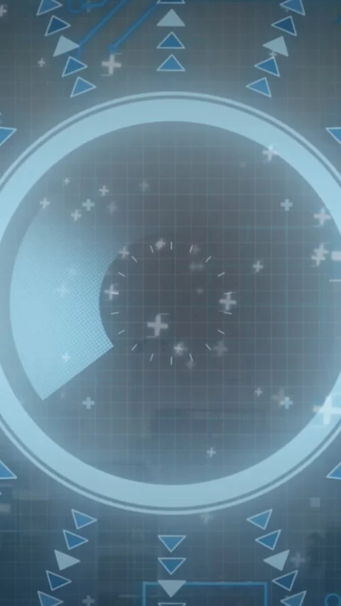 Animation of round scanner and microprocessor connections against aerial view of Видео 343719008