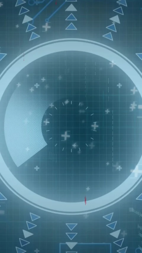 Animation of round scanner and microprocessor connections against blue Stock Footage 343739411