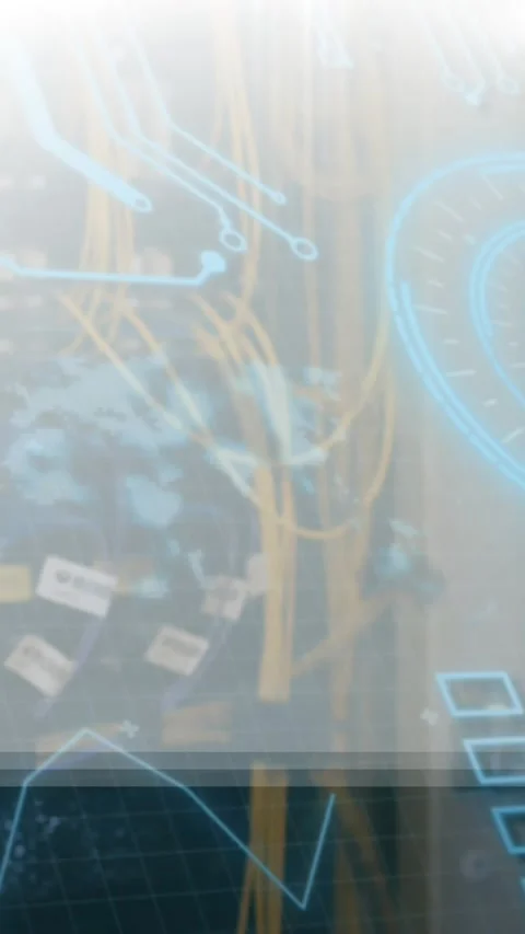 Animation of round scanner and microprocessor connections against close up of a Stock Footage 344678367