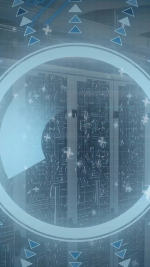 Animation of round scanner and microprocessor connections against computer Stock Footage 344783513