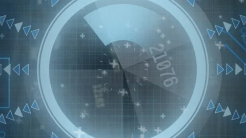 Animation of round scanner and multiple changing numbers against microprocessor Vídeo Stock 312965988