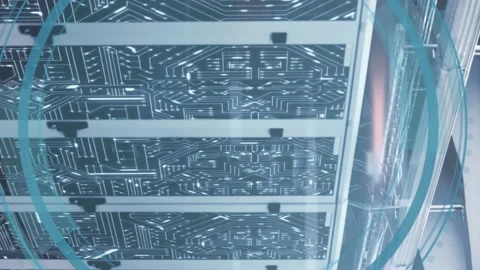 Animation of round scanner with copy space and microprocessor connections Stock Footage 313445459