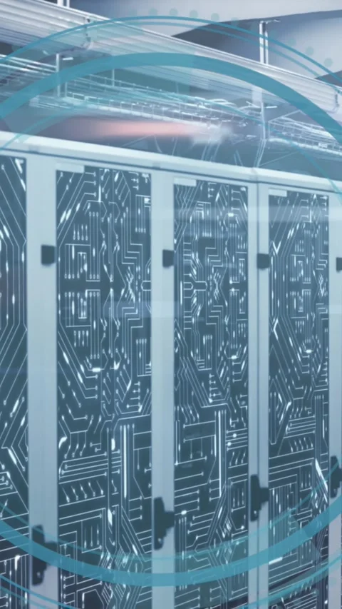 Animation of round scanner with copy space and microprocessor connections 스톡 동영상 321111553