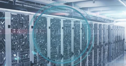 Animation of round scanner with copy space and microprocessor connections Stock Footage 327844990