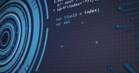 Animation of round scanner, data processing and microprocessor connections on Video stock 250079421