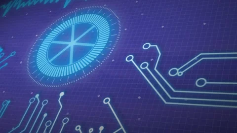 Animation of round scanner, data processing and microprocessor connections on Stock Footage 330052543