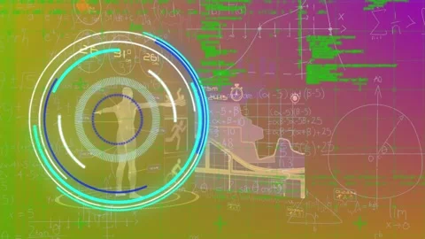 Animation of round scanner, mathematical equation and human body model on Video stock 329693389