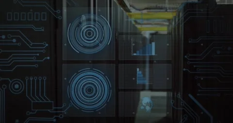 Animation of round scanner, microprocessor connections and data processing Vídeo Stock 240260297