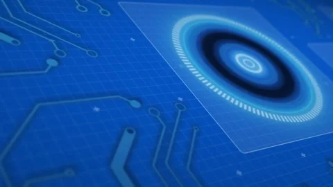 Animation of round scanner, microprocessor connections and data processing Vídeo Stock 244796004