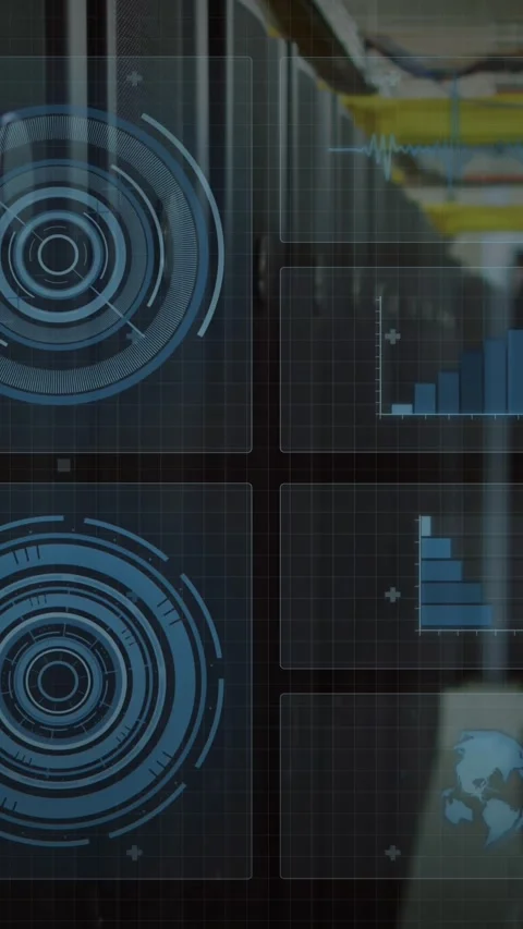 Animation of round scanner, microprocessor connections and data processing Vídeo Stock 319822304