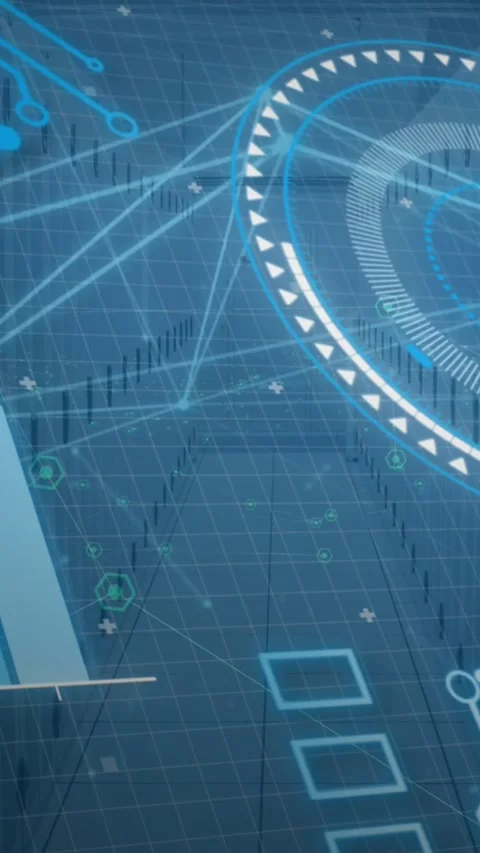 Animation of round scanner, network of connections and data processing against Stock Footage 344678364