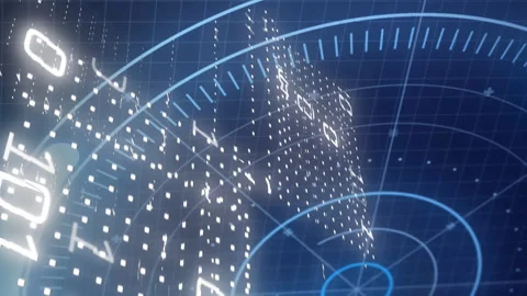 Animation of round scanner scanning over binary coding and statistical data Stock Footage 312325071